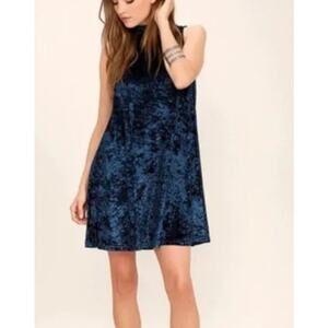 ModCloth Blue Pure Luxe Crushed Velvet Swing Dress, Large